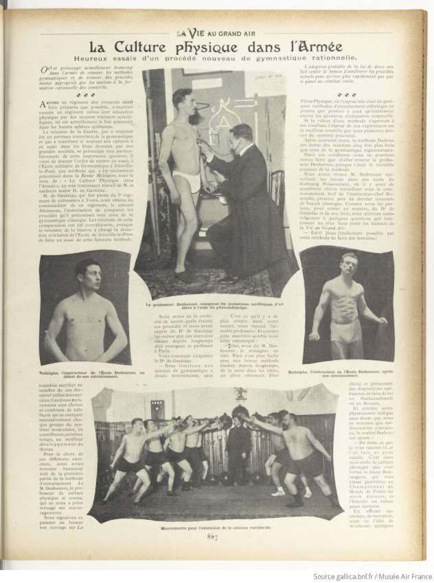 Page de la revue La Vie au Grand Air, article « La Culture physique dans l'Armée » illustré de photographies