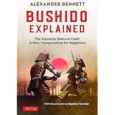 Couverture de « Bushido Explained » d'Alexander Bennett, deux samouraïs combattant au sabre devant un soleil rouge