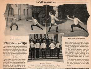 n°259 du 28/08/1903 Page de La Vie au Grand Air titrée « L'escrime sur les plages », assauts en plein air et groupe de tireurs