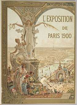Couverture illustrée de « L'Exposition de Paris 1900 », Encyclopédie du siècle, allégorie dominant la ville