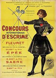 Affiche des Concours internationaux d'escrime de l'Exposition universelle de 1900, fleuret, épée et sabre