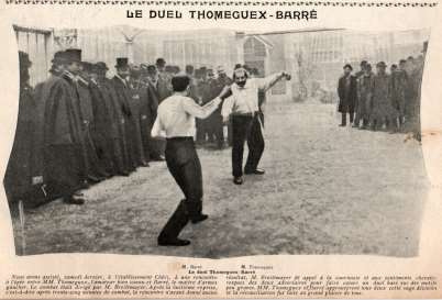 n* 274 du 10/12/1903 Planche de presse « Le duel Thomeguex-Barré », photographie des deux adversaires en garde devant un cercle de témoins