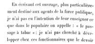 Extrait imprimé d'une préface indiquant que l'ouvrage s'adresse aux agents de la force publique