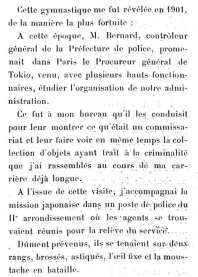 Page imprimée racontant la découverte du jiu-jitsu en 1901 lors de la visite d'une mission japonaise à Paris