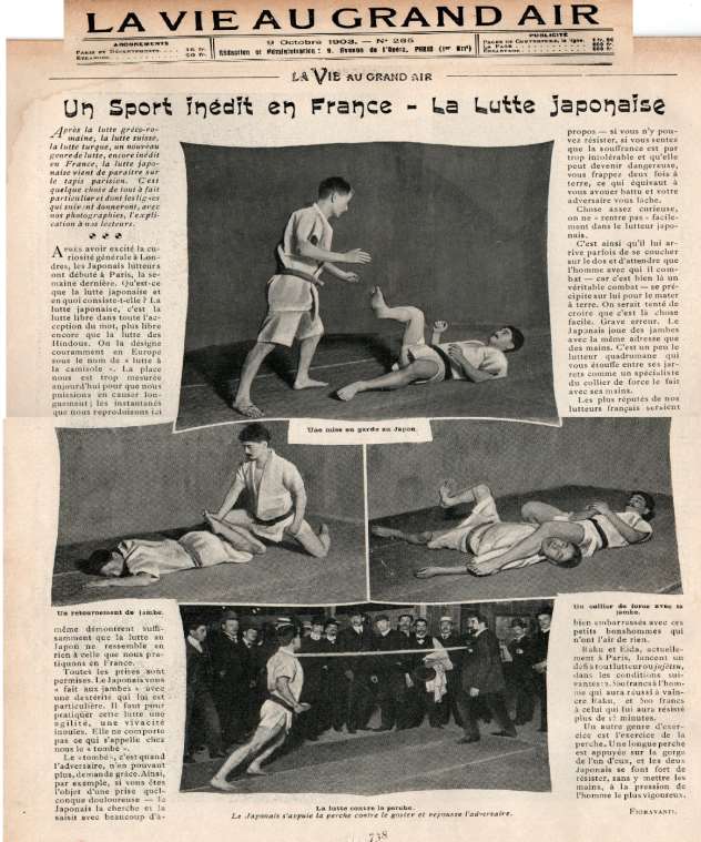 Cf. copie de l’original trouvé dans le grenier de mon oncle Page de La Vie au Grand Air du 9 octobre 1903, « Un sport inédit en France, la lutte japonaise », quatre photographies