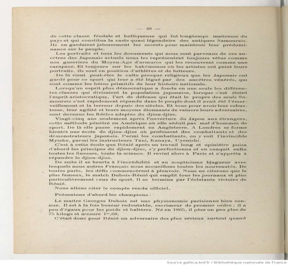 Page imprimée sur la diffusion du djiou-djiss depuis les samouraïs et l'annonce du match Dubois-Rénié