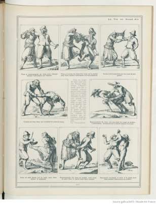 Document d'archive reproduit dans le recueil Planche de huit gravures anciennes de prises de lutte et de défense, suite de l'article de « La Vie au Grand Air »