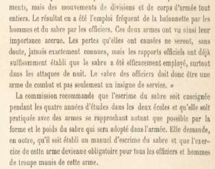 Suite du rapport recommandant l'enseignement obligatoire de l'escrime du sabre aux officiers et hommes de troupe