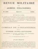 Document d'archive reproduit dans le recueil Page de titre de la « Revue militaire des armées étrangères » ouvrant sur le combat d'infanterie en guerre russo-japonaise
