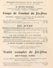 Document d'archive reproduit dans le recueil Page de catalogue d'éditeur annonçant les traités de jiu-jitsu de H. Irving Hancock, dont la méthode Kano