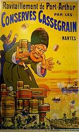 Affiche publicitaire en couleurs « Ravitaillement de Port-Arthur par les Conserves Cassegrain, Nantes »